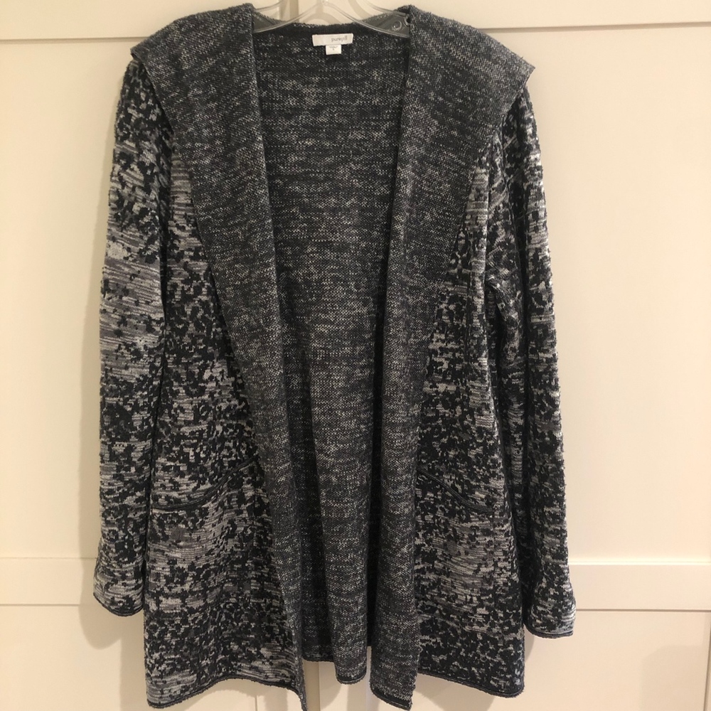 J.Jill Hooded Sweater Sz S Gray/White